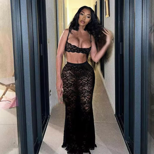 Night Whisper Lace Skirt Set