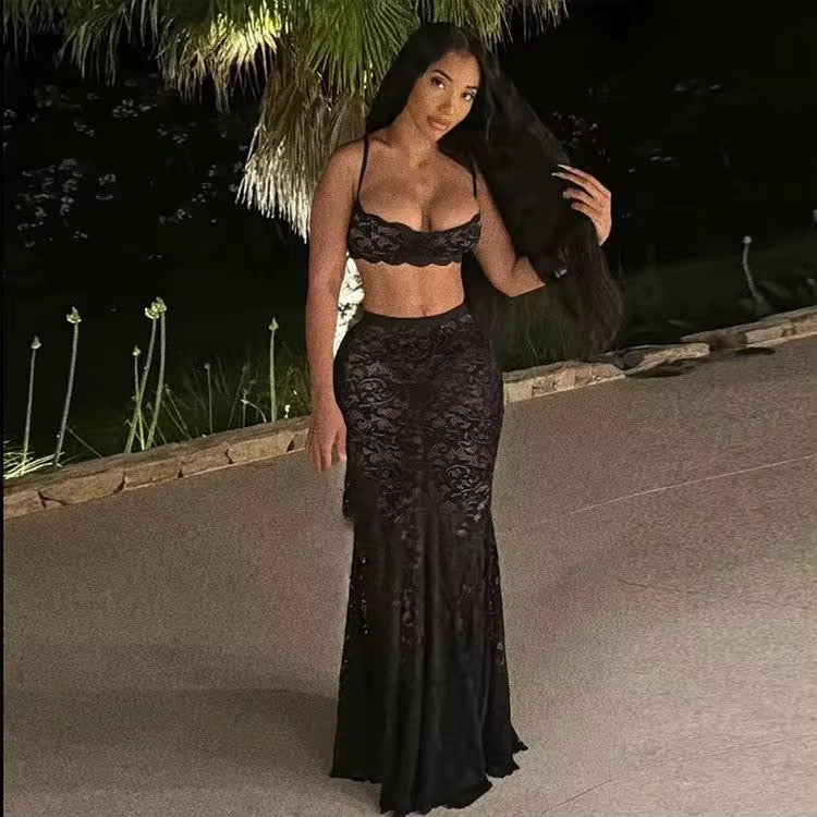 Night Whisper Lace Skirt Set